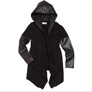 Blank NYC Longline faux leather vegan knit hoodie